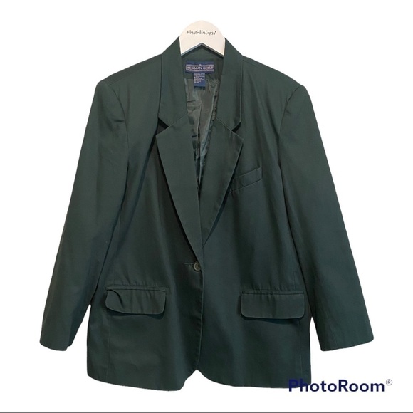 Herman Geist Hunter Green single button long blazer/Jacket | Size 14P | vintage - Picture 1 of 10